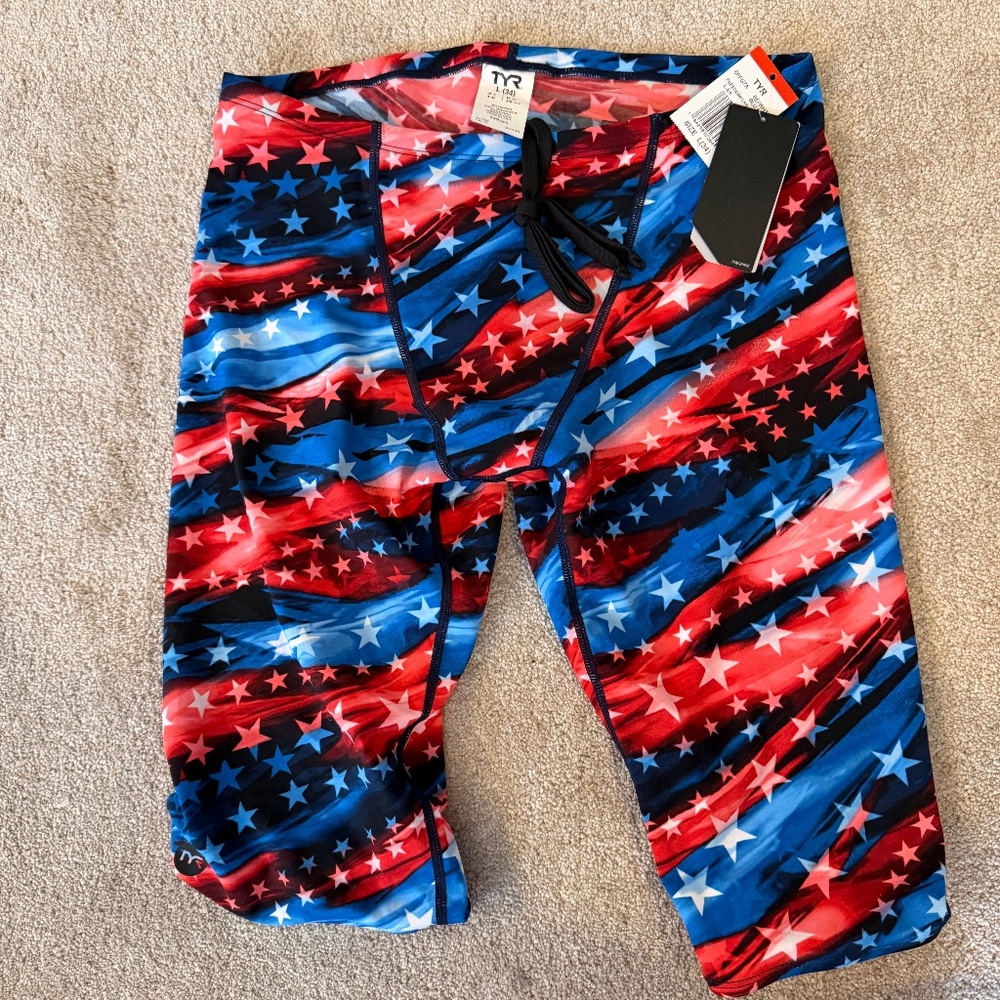 TYR red, white, blue swim jammer